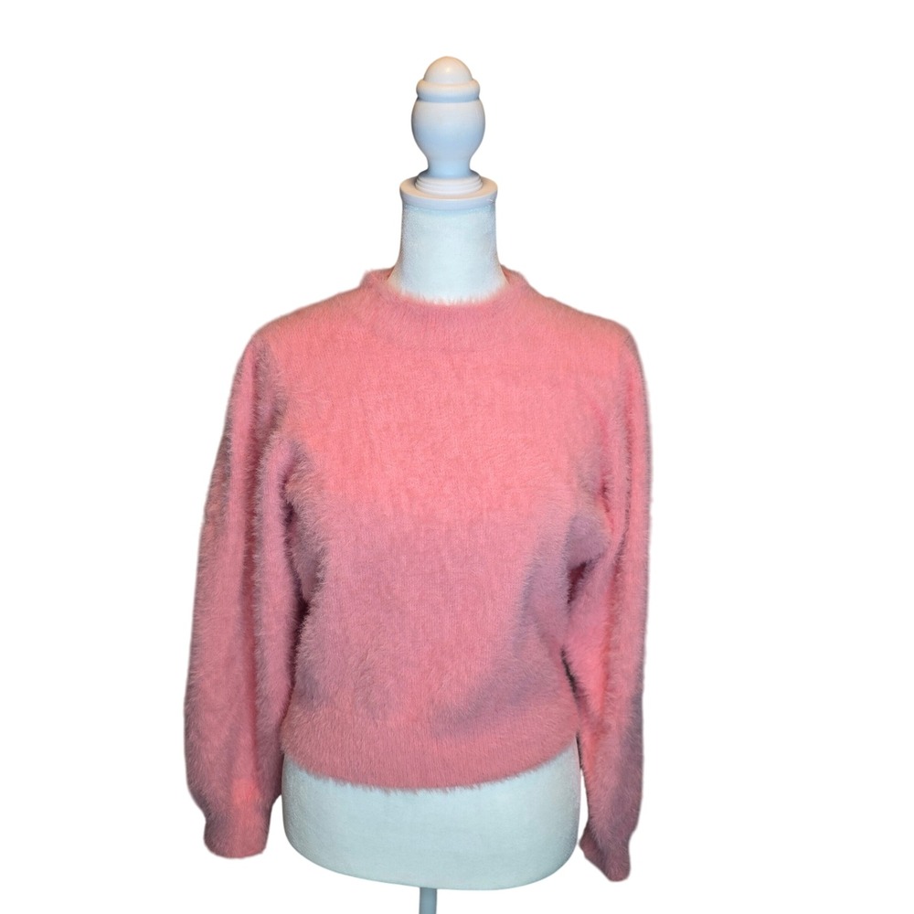 O LILI SIDONIO‎ Fuzzy Pink Mock Neck Long Sleeve Sweater Top Women's XS